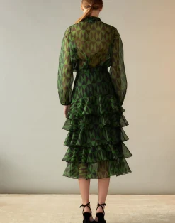 Fashion Cynthia Rowley Evergreen Silk Organza Skirt BLKGRN