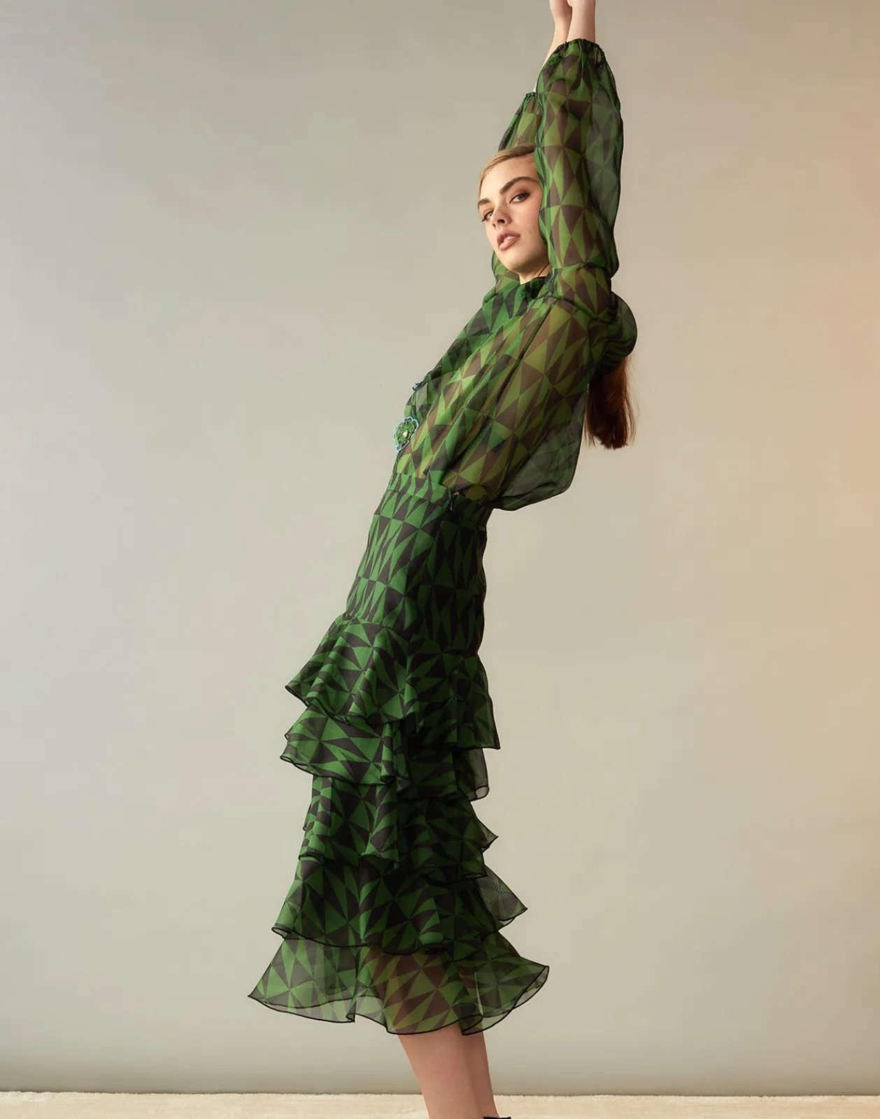 Fashion Cynthia Rowley Evergreen Silk Organza Skirt BLKGRN