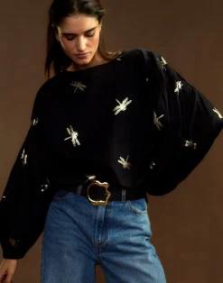 Clearance Cynthia Rowley Geneva Gold Foil Blouse BLKGLD