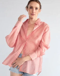 Clearance Cynthia Rowley Geneva Silk Cotton Shirt PNKGNH