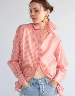 Clearance Cynthia Rowley Geneva Silk Cotton Shirt PNKGNH