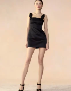New Cynthia Rowley Gigi Satin Dress BLACK