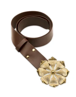 Discount Cynthia Rowley Gold Flower Buckle Belt Brown