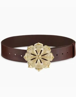 Discount Cynthia Rowley Gold Flower Buckle Belt Brown