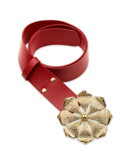 Clearance Cynthia Rowley Gold Flower Buckle Belt Red