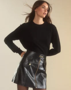 Clearance Cynthia Rowley Harper Vegan Leather Skirt BLACK