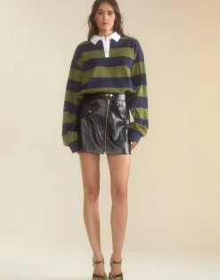 Clearance Cynthia Rowley Harper Vegan Leather Skirt BLACK