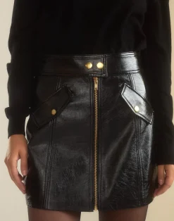 Clearance Cynthia Rowley Harper Vegan Leather Skirt BLACK