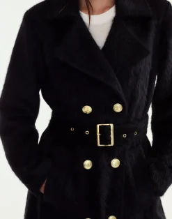 Sale Cynthia Rowley Heritage Double Breasted Coat BLACK