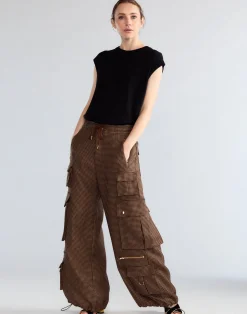 New Cynthia Rowley Houndstooth Cargo Pants BLKBR