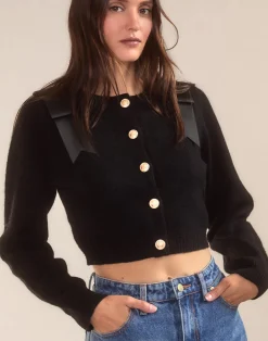 Best Cynthia Rowley Ivy Cropped Wool Cardigan BLACK