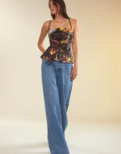 New Cynthia Rowley Kaia Tie Top BLKFL