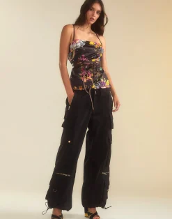 New Cynthia Rowley Kaia Tie Top BLKFL