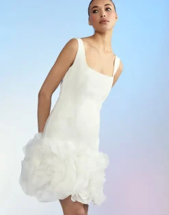 Best Cynthia Rowley Kourtney Organza Flower Hem Dress White