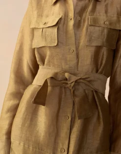 Online Cynthia Rowley Lagos Silk Linen Shirt Dress CAMEL