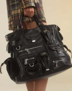 Hot Cynthia Rowley Leather Cargo Pocket Bag BLACK