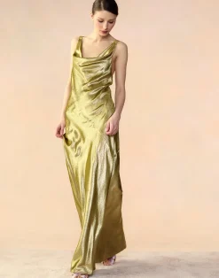 Online Cynthia Rowley Liquid Gold Lamé Dress GREEN