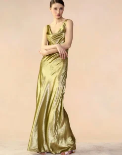 Online Cynthia Rowley Liquid Gold Lamé Dress GREEN