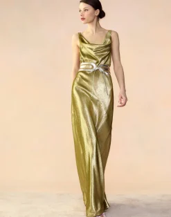 Online Cynthia Rowley Liquid Gold Lamé Dress GREEN