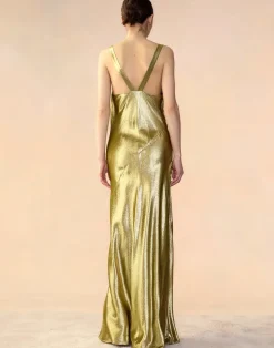 Online Cynthia Rowley Liquid Gold Lamé Dress GREEN