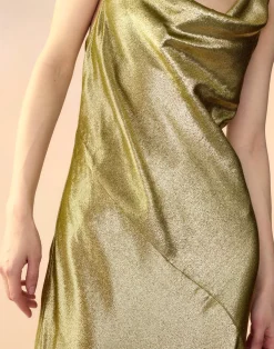 Online Cynthia Rowley Liquid Gold Lamé Dress GREEN