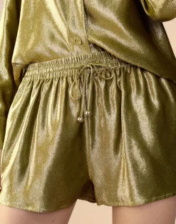 Outlet Cynthia Rowley Liquid Gold Lamé Shorts GREEN
