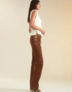 Discount Cynthia Rowley Liv Lace-Up Suede Pants BROWN