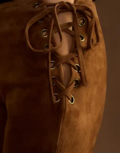 Discount Cynthia Rowley Liv Lace-Up Suede Pants BROWN