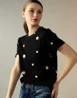 Discount Cynthia Rowley Lock & Key Metallic Tee BLACK