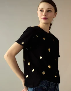 Discount Cynthia Rowley Lock & Key Metallic Tee BLACK