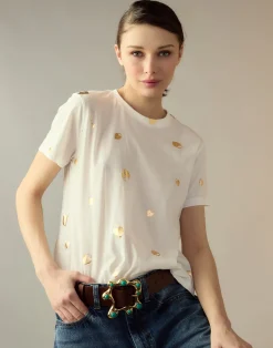 New Cynthia Rowley Lock & Key Metallic Tee White