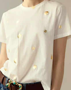 New Cynthia Rowley Lock & Key Metallic Tee White