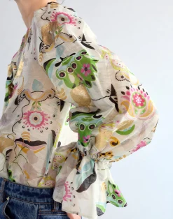 Discount Cynthia Rowley Love Locket Silk Linen Blouse WHTML