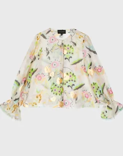 Discount Cynthia Rowley Love Locket Silk Linen Blouse WHTML