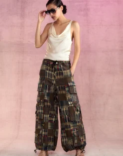 Sale Cynthia Rowley Madrid Madras Cargo Pants PLAID