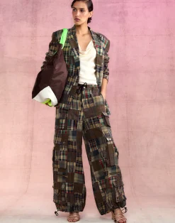 Sale Cynthia Rowley Madrid Madras Cargo Pants PLAID