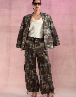 Sale Cynthia Rowley Madrid Madras Cargo Pants PLAID