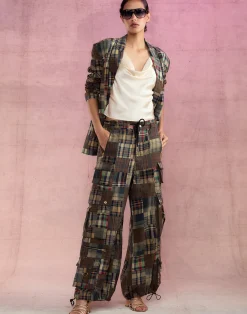 Sale Cynthia Rowley Madrid Madras Cargo Pants PLAID