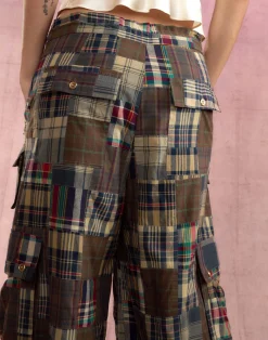 Sale Cynthia Rowley Madrid Madras Cargo Pants PLAID