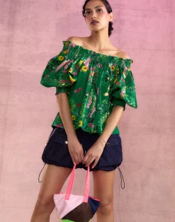 Sale Cynthia Rowley Malta Off Shoulder Blouse GRNFL