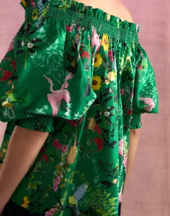 Sale Cynthia Rowley Malta Off Shoulder Blouse GRNFL