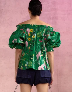 Sale Cynthia Rowley Malta Off Shoulder Blouse GRNFL