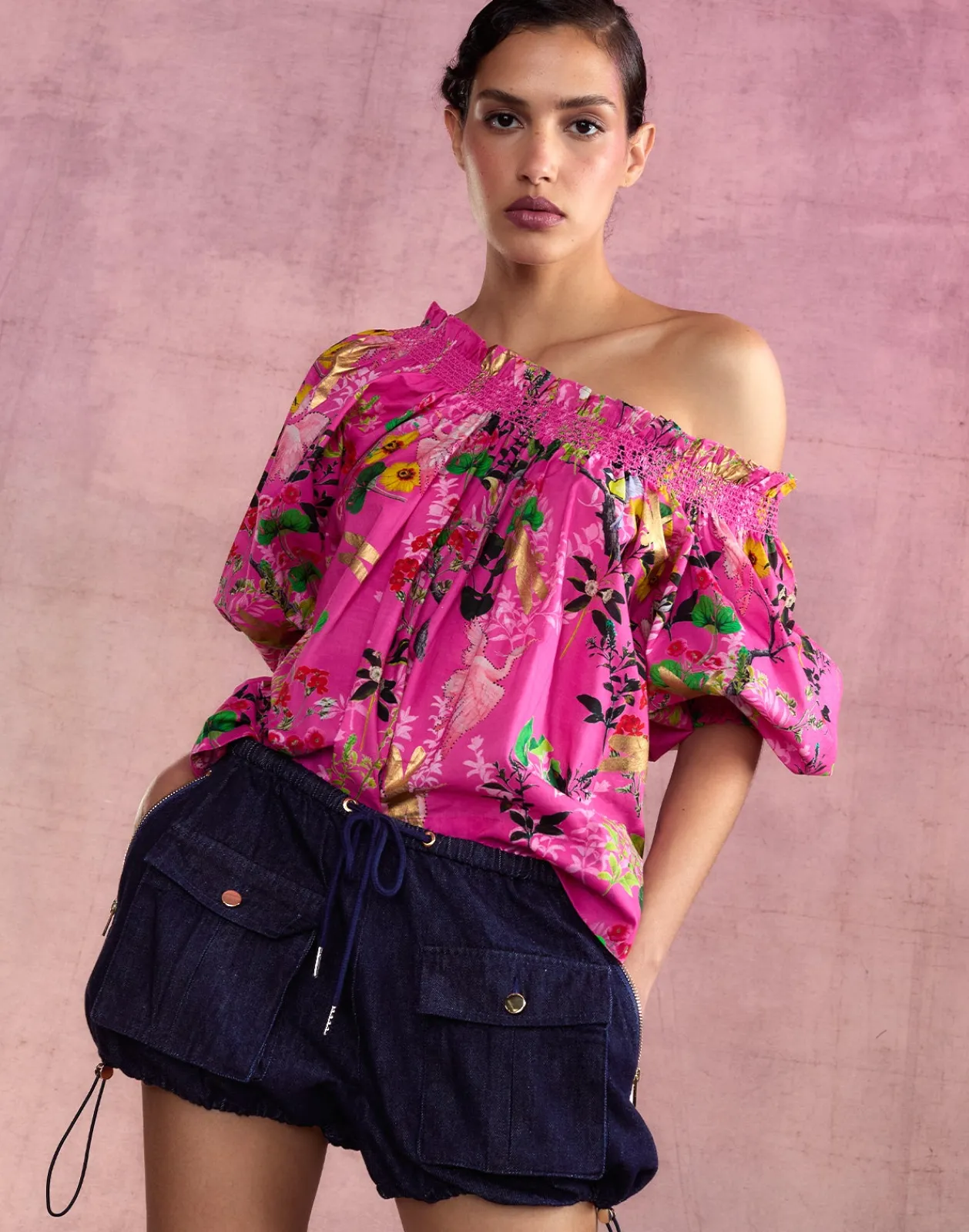 Outlet Cynthia Rowley Malta Off Shoulder Blouse PNKFL