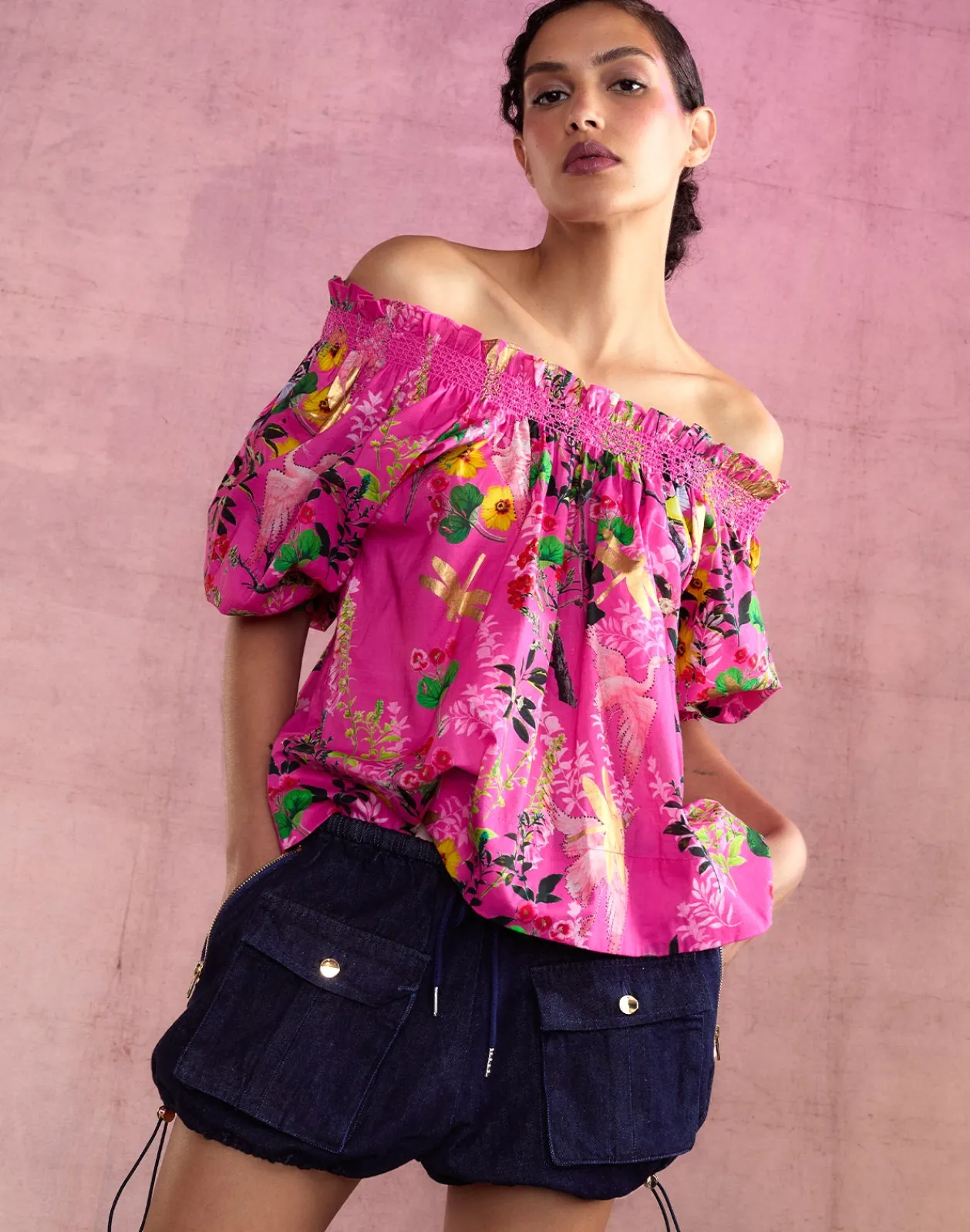 Outlet Cynthia Rowley Malta Off Shoulder Blouse PNKFL