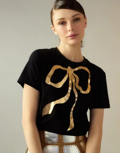 Hot Cynthia Rowley Metallic Bow Tee BLACK