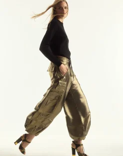 Best Cynthia Rowley Metallic Cargo Pants BLKGLD
