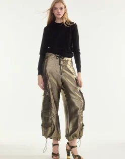 Best Cynthia Rowley Metallic Cargo Pants BLKGLD