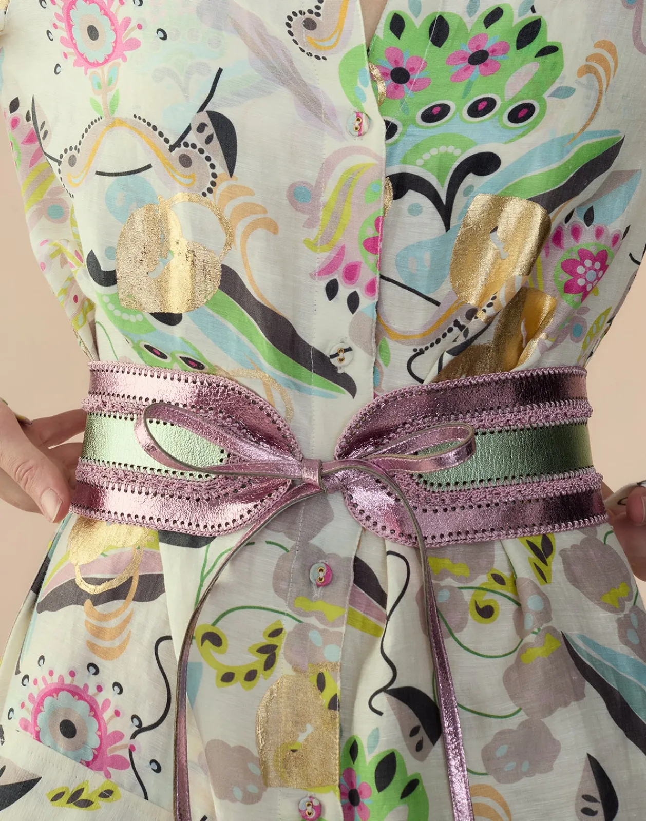 Outlet Cynthia Rowley Metallic Vegan Leather Belt GRNPK