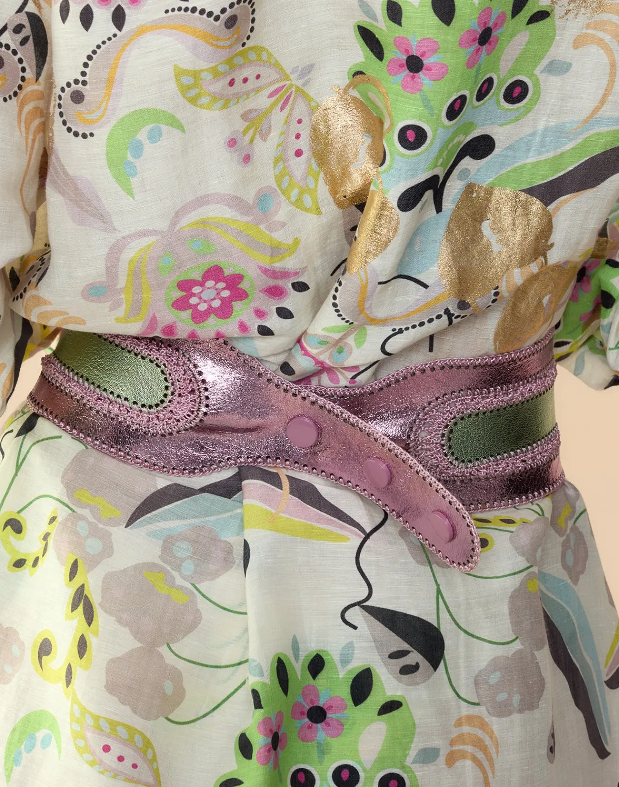 Outlet Cynthia Rowley Metallic Vegan Leather Belt GRNPK