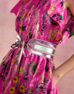 Outlet Cynthia Rowley Metallic Vegan Leather Belt GRNPK